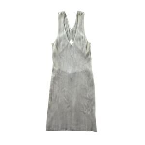 Michael Costello x Revolve Ribbed Cream Knit Dress XS V-Neck Open Back Bodycon